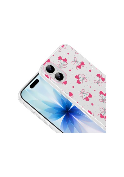 Apple iPhone Uyumlu 16 Kılıf Kamera Korumalı Desenli Zore Klip Kapak - Kalpli Kiraz -