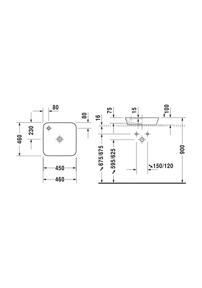 Duravit Lavabo Cape Cod Duraceram Batarya Banklı Çanak 46 x 46 CM