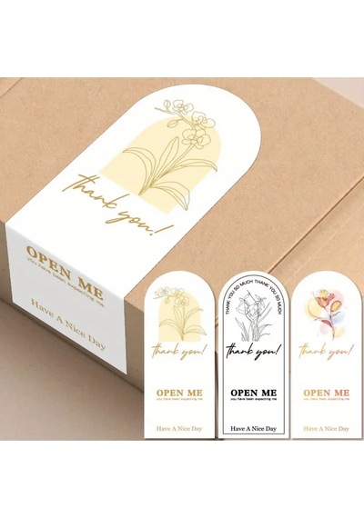 Store 20 Adet Çiçek Baskılı Dikdörtgen Paketleme Etiketi 6x15cm Çok Renkli