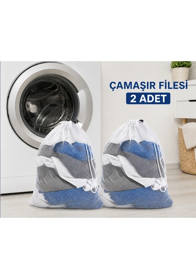 Çamaşır Yıkama Filesi 2 Adet 40x60 Cm Fermuarlı Hassas Çamaşır Koruma Torbası Makine Yıkama Filesi Beyaz