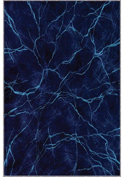 Lacivert Mermer Görünümlü Kaymaz Taban Dekoratif Halı Rv128n11