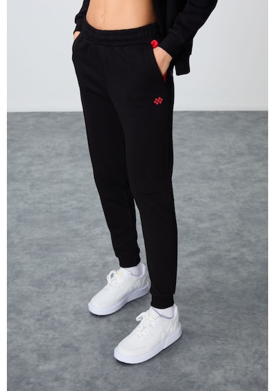 Tommy Life Siyah Kompakt Pamuklu Kalın Pürüzsüz Dokulu Kapüşonlu Oversize Fit Kadın Eşofman Takım - 95343 Siyah