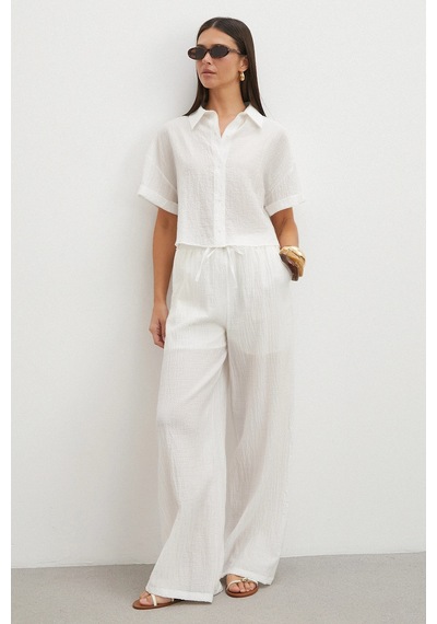 Uterpe Linen-look Beyaz Pantolon