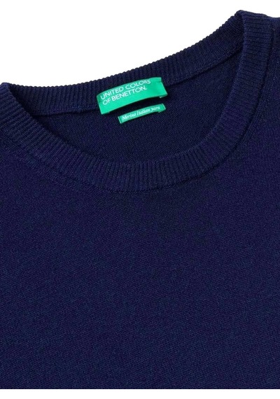 Benetton Erk Bisiklet Yaka Merino Kazak- Lacivert