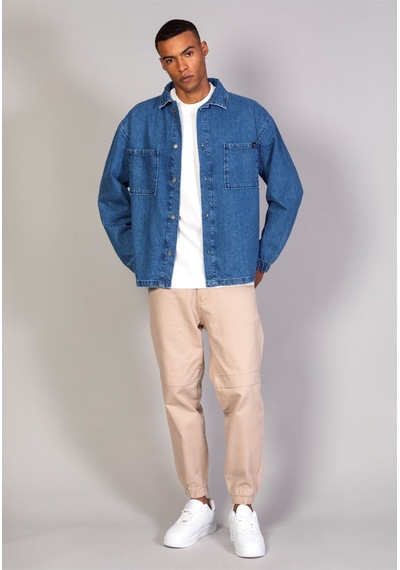 Little Cup Jeans Co Erkek Gömlek Model Oversize Denim Koyu Mavi Ceket Açık Mavi
