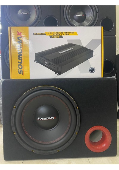 Soundmax Paket Set 30cm Soundmax Bass 4kanallı Anfi 4x80rms 4000w
