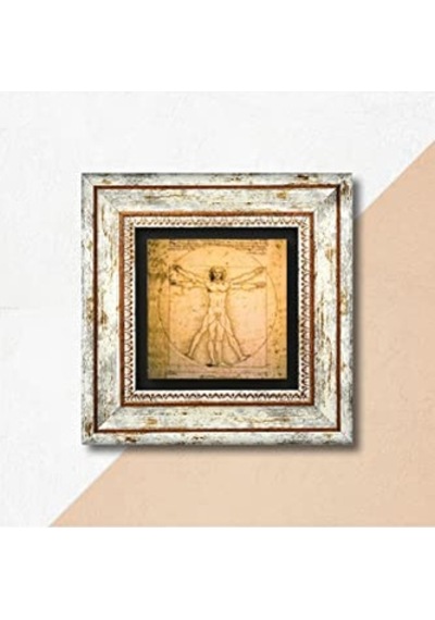 Ayrex Vinci Vitruvius Adamı Taş Duvar Tablosu - Çerçeveli Taş Tablo - Dekoratif Duvar Sanatı - Modern Ev Ve Ofis D