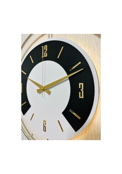 Pey Aksesuar 50x70 Cm Metal Ahşap Ve Işığın Muhteşem Uyumu Duvar Saati Dekoratif Ahşap-m54-krongrı-beyaz-siyah-gold