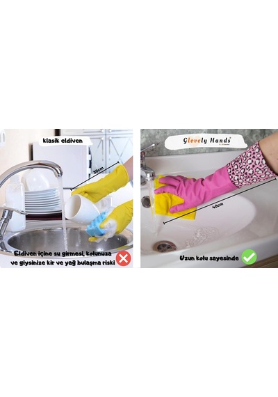 Glovely Hands Lateks Temizlik Eldiveni Ekstra Uzun Kollu, Kaymaz, Suya Dayanıklı, Pamuksu İç Dokulu, Mutfak & Ba 82171563