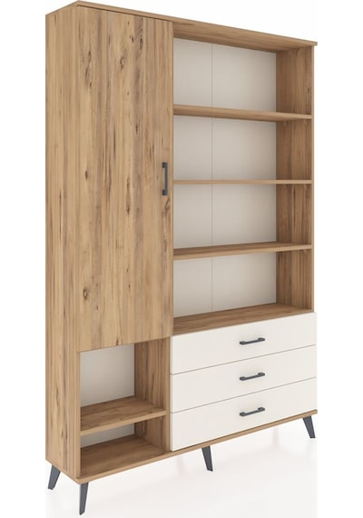 Arges Dolap 9 Raflı 3 Çekmeceli Tek Kapaklı 132x30x195 Çam-ç... Çam