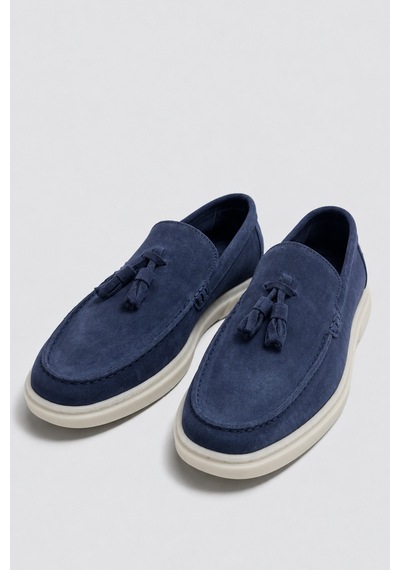Püsküllü %100 Süet Loafer Lacivert