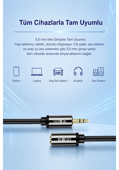 3.5mm Aux Ses Uzatma Kablosu 3 Metre, Erkek Dişi Stereo Jack Kablo, Telefon Tablet Tv Bilgisayar Kulaklık Hoparlör Araç Ses Sistemi Uyumlu, Altın Kaplama Tak Çalıştır A130h