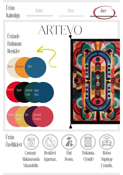 Artevo 08 Renkli Püsküllü Siyah Halı Soyut Tasarım Modern Mutfak Halısı Oturma Odası Salon Halısı Renkli C