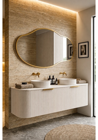 Ant Home Asimetrik Ayna Çerçeveli Ayna Duvar Aynası Konsol Aynası Banyo Aynası Çerçeveli Ayna Gold