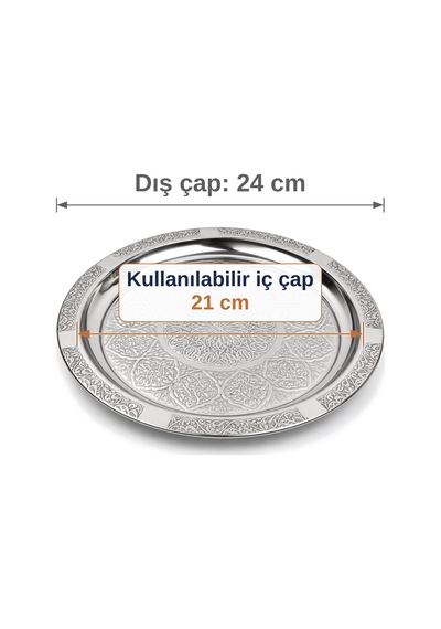 Binbir Trend 24 Cm Otantik Desenli Krom Çelik Kebap, Izgara, Meze Ve Servis Tabağı 30 Adet Gümüş