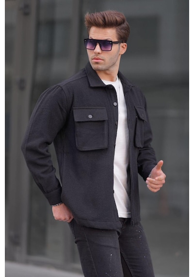 Madmext Siyah Oversize Oduncu Erkek Gömlek 6709 Siyah