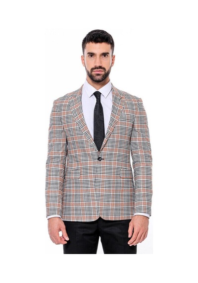 Wessi Ekose Desenli Slim Fit Turuncu Siyah Erkek Ceket - Wessi Turuncu