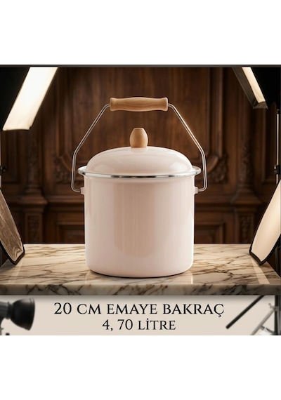 Emaye Bakraç Yoğurt Tenceresi Bakliyat Saklama Tenceresi Patates Soğan Kovası 20 Cm Pembe