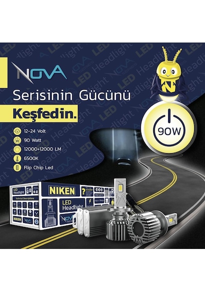 Nova Serisi 24.000 Lümen 90w H7 Led Xenon Far Ampulü