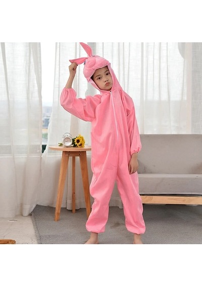 Çocuk Tavşan Kostümü Pembe Renk 4-5 Yaş 100 Cm Bx40 Açık Gri