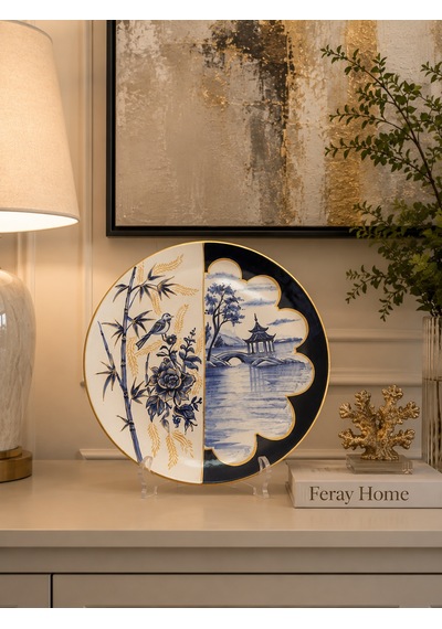 Dekoratif Seramik Tabak 30 Cm Collection Yarım Desenli