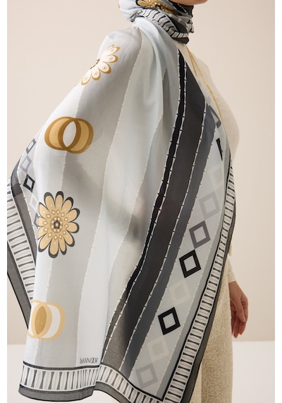 İmannooor Papatya Noor Gri Pamuk Floş Şal 70x210