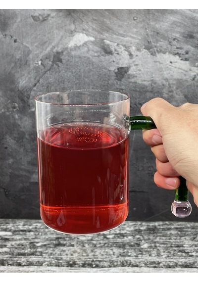 450ml Borosilikat Cam Renkli Özel Kulplu Bardak Kupa Ofis Bardağı Beyaz - Çok Renkli