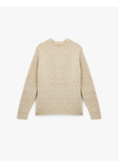 Koton Koton X Sibil Çetinkaya - Uzun Kollu Dik Yaka Triko Peluş Kazak Vizon 6wak90455ht