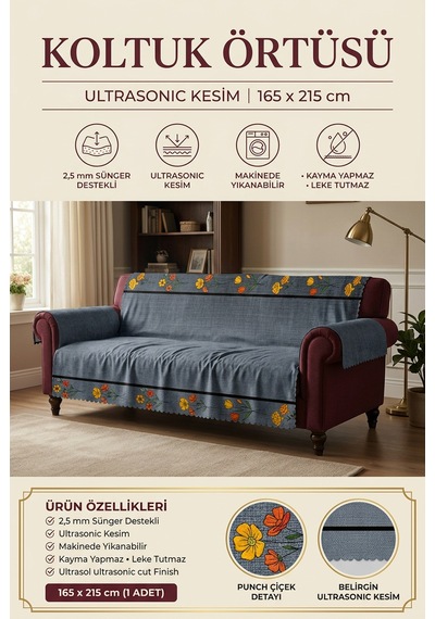 Çok Amaçlı Kadife Koltuk Örtüsü Kaymaz Süngerli 165x215 Cm Modern Bohem Çekyat Şalı Piknik Masa Örtüsü lacivert