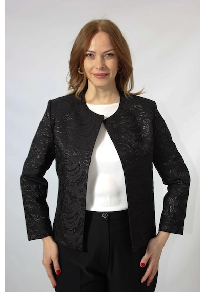Moda Berray 3398 Kabartma Desenli Sıfır Yaka Büyük Beden Blazer Ceket Siyah