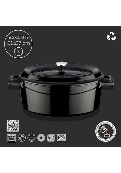 Signature Emailierten Dökme Demir Oval Dutch Oven 4 1/4 Quart, Obsidian Siyah, Dökme Demir, Obsidian Black, 4.