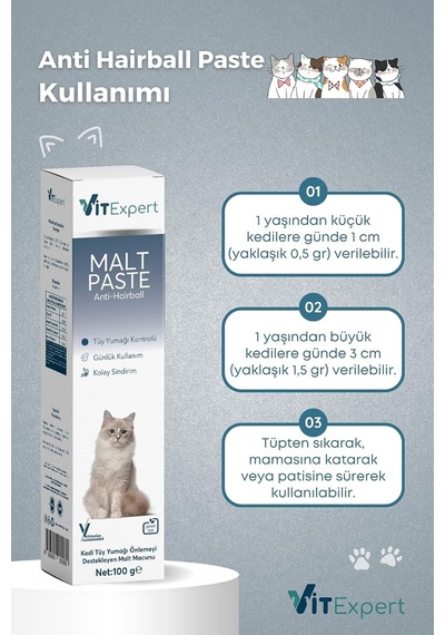 Tr Anti Hairball Tüy Yumağı Ve Sindirim Tamamlayıcı Tüm Kediler Için Malt Paste Macun 100 Gr