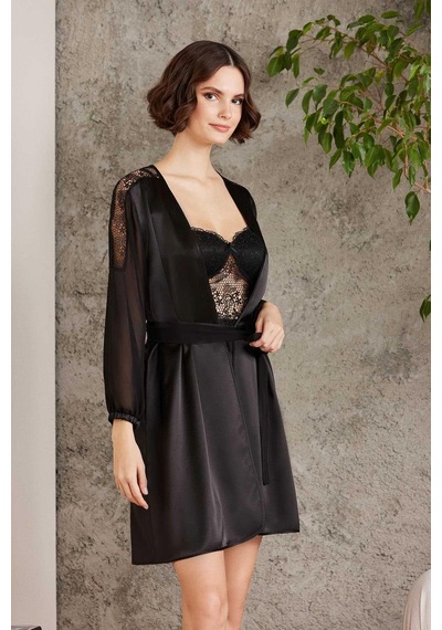 Pierre Cardin 6005 Kadın Siyah Gelin Set 6'lı Saten Takım Siyah