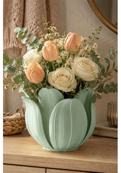 3d Baskı Lotus Yapraklı Vazo - Dekoratif Çiçeklik-mint Çok Renkli