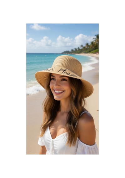 Mollycrush Kadın Camel Beach Please Hasır Şapka Yazlık Şık Model Camel