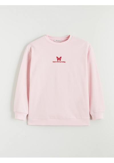 Lcw Comfort Pembe Nakışlı Oversize Kadın Kalın Sweatshirt