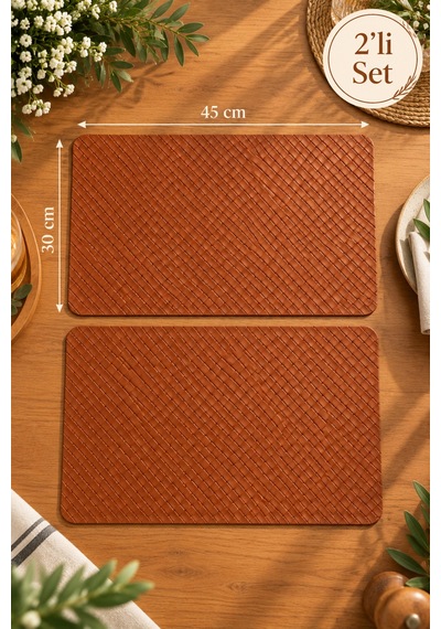 2'li Deri Amerikan Servis Seti 45x30 Cm Örgü Dokulu Supla Masa Servis Altlığı Turuncu - 939971829 Turuncu