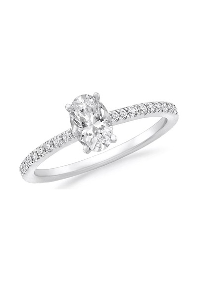 Engingold Beyaz Altın Oval Tektaş Yüzük 14k Ay13902