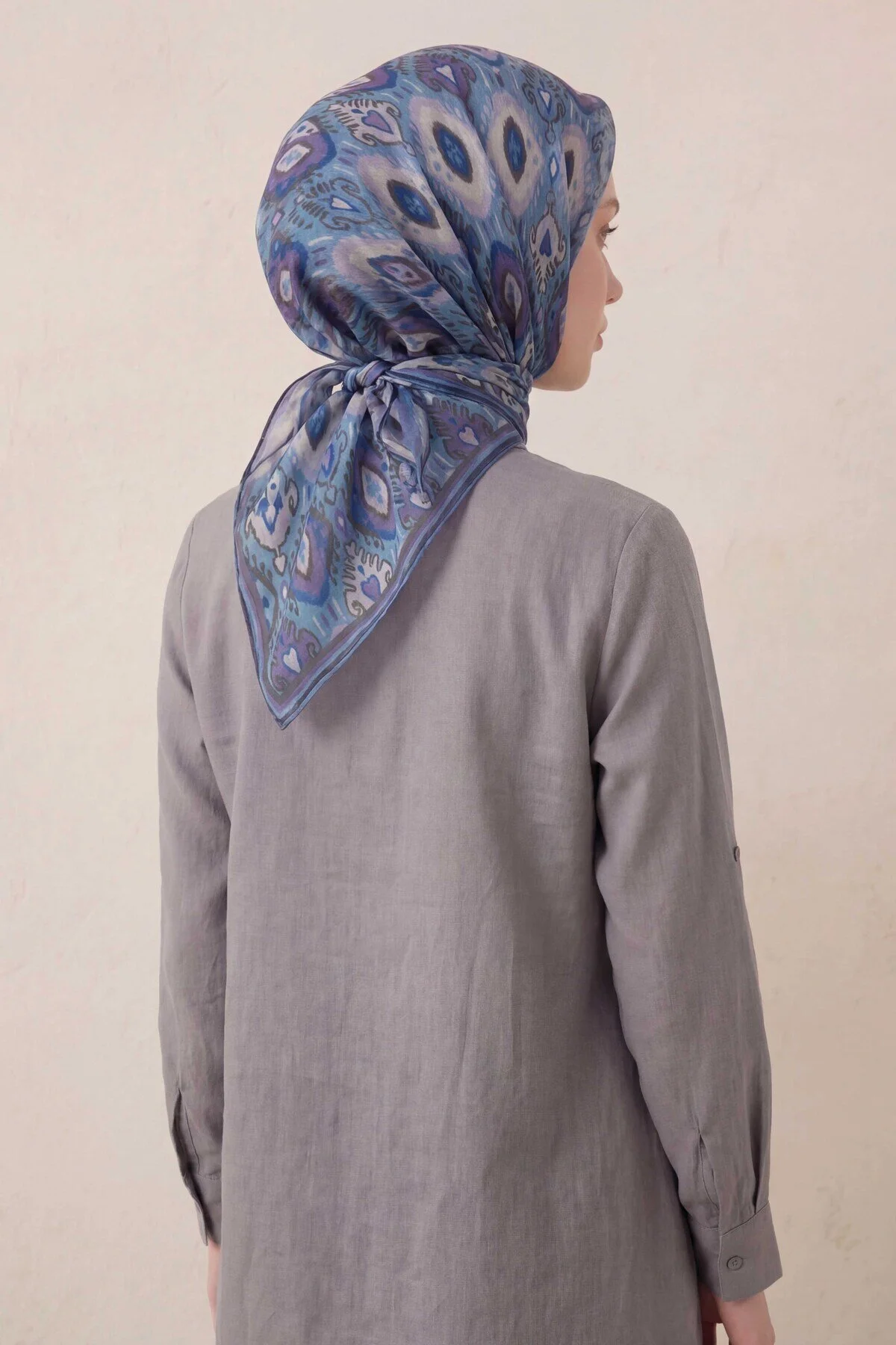 Silk Home Pamuk Karışımlı Soft Eşarp Baklava Desen Gök Mavi 90x90 taba