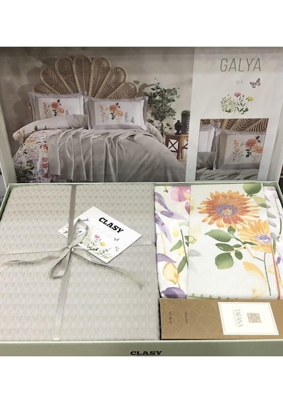 Clasy %100 Pamuk Çift Kişilik Pikeli Nevresim Takımı Oda Kokusu  Gri