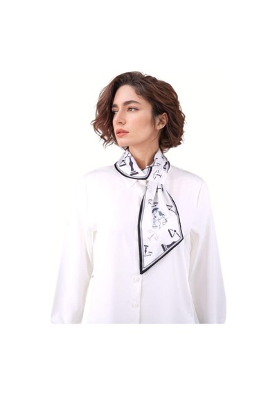 Walkenzo Adalet Temalı Özel Tasarım Kadın Kravat Fular Beyaz - Siyah