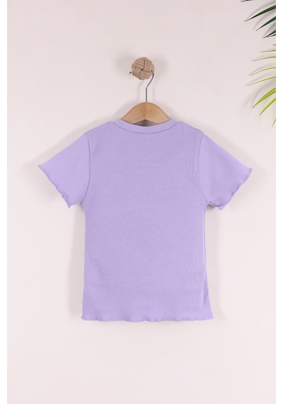 Monox 5-12 Yaş Kız Çocuk 3'lü Nakışlı Fitilli Tshirt Likralı Esnek Yazlık Body Set Lila Mint Gül