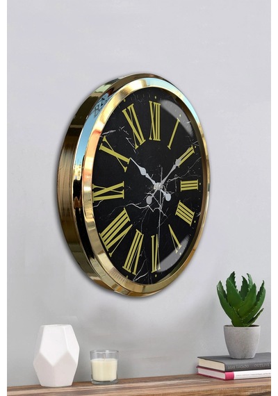 Zentime Black Marble Gold 52 Cm Metal Duvar Saati Çok Renkli