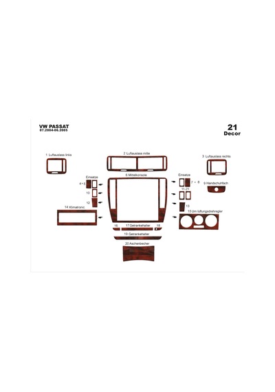 Volkswagen Passat Uyumlu Torpido Kaplama 2004-2005 21 Parça Maun