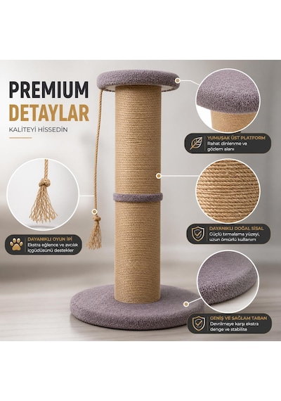 Dev Büyük Boy Kedi Tırmalama Borusu, 20 Cm Çaplı 90 Cm Yüksek Gerginlik Azaltıcı Tırmalama Yüzeyli Üstten Otu