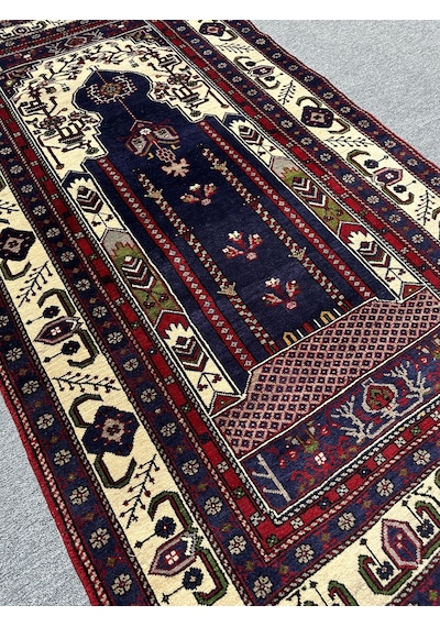 El Dokuma Seccade 120x210 Lacivert %100 Yün Büyük Namazlık Lacivert