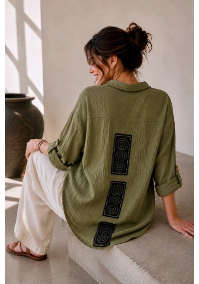 Bb Butik Basic İtalyan Seri Müslin Oversize Gömlek Dn0942 haki