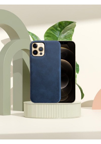 Juno Apple Uyumlu iPhone Hakiki Deri Koruyucu Kılıf 13 Pro Max Lacivert