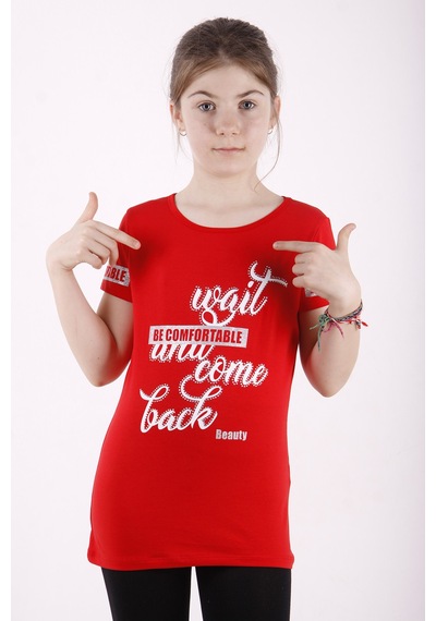 Toontoy Kids Toontoy Kız Çocuk Slogan Baskılı Tişört Kırmızı