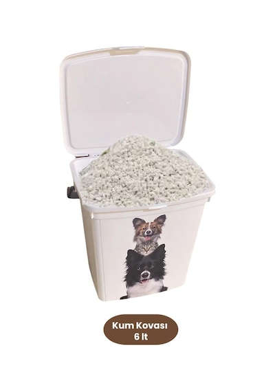 2 Li Evcil Hayvan Mama Kovası Seti, 2 Adet Kapaklı Kulplu Kedi Köpek Mama Saklama Kabı Kutusu 6lt